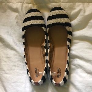 Black and white striped flats